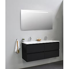 Sub Online onderkast met acryl wastafel 2 kraangaten met spiegel met geintegreerde LED verlichting 120x55x46cm, mat zwart