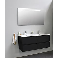 Sub Online onderkast met porseleinen wastafel 2 kraangaten met spiegel met geintegreerde LED verlichting 120x55x46cm, mat zwart
