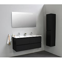 Sub Online onderkast met porseleinen wastafel 2 kraangaten met spiegel met geintegreerde LED verlichting 120x55x46cm, mat zwart