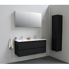 Sub Online onderkast met porseleinen wastafel 2 kraangaten met 2 deurs spiegelkast grijs 120x55x46cm, mat zwart