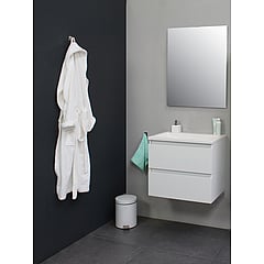 Sub Online onderkast met acryl wastafel zonder kraangaten met spiegel 60x55x46cm, hoogglans wit