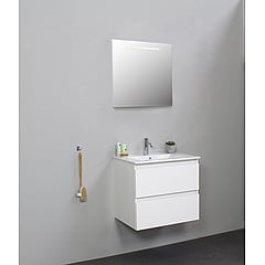 Sub Online onderkast met porseleinen wastafel 1 kraangat met spiegel met geintegreerde LED verlichting 60x55x46cm, hoogglans wit