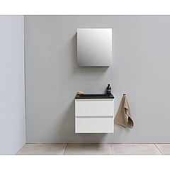 Sub Online onderkast met acryl wastafel slate structuur zonder kraangaten met 1 deurs spiegelkast grijs 60x55x46cm, hoogglans wit