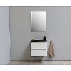 Sub Online onderkast met acryl wastafel slate structuur zonder kraangaten met spiegel 60x55x46cm, hoogglans wit