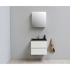Sub Online onderkast met acryl wastafel slate structuur 1 kraangat met 1 deurs spiegelkast grijs 60x55x46cm, hoogglans wit