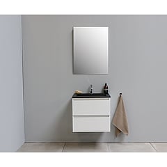 Sub Online onderkast met acryl wastafel slate structuur 1 kraangat met spiegel 60x55x46cm, hoogglans wit