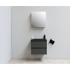 Sub Online onderkast met acryl wastafel slate structuur zonder kraangaten met 1 deurs spiegelkast grijs 60x55x46cm, mat antraciet