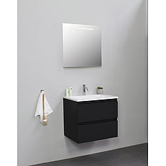 Sub Online onderkast met acryl wastafel 1 kraangat met spiegel met geintegreerde LED verlichting 60x55x46cm, mat zwart