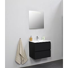 Sub Online onderkast met porseleinen wastafel 1 kraangat met spiegel met geintegreerde LED verlichting 60x55x46cm, mat zwart