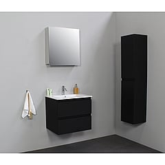 Sub Online onderkast met porseleinen wastafel 1 kraangat met 1 deurs spiegelkast grijs 60x55x46cm, mat zwart