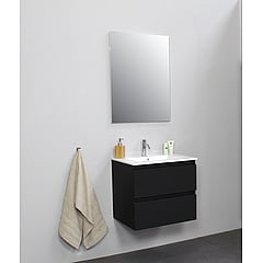 Sub Online onderkast met porseleinen wastafel 1 kraangat met spiegel 60x55x46cm, mat zwart