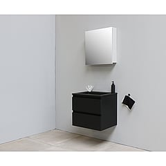Sub Online onderkast met acryl wastafel slate structuur zonder kraangaten met 1 deurs spiegelkast grijs 60x55x46cm, mat zwart