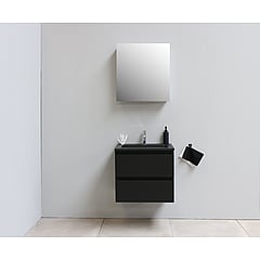 Sub Online onderkast met acryl wastafel slate structuur 1 kraangat met 1 deurs spiegelkast grijs 60x55x46cm, mat zwart