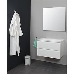 Sub Online onderkast met acryl wastafel zonder kraangaten met spiegel 80x55x46cm, hoogglans wit