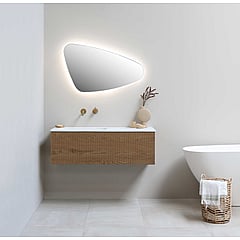 INK SP23 spiegel met organische vorm in stalen kader rechter versie voorzien van dimbare LED-verlichting, verwarming en colour-changing 70 x 120 x 4 cm, mat wit