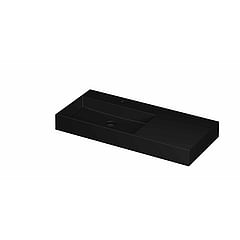 INK United porseleinen wastafel links met 1 kraangat, porseleinen click-plug en verborgen overloop systeem 100 x 45 x 11 cm, mat zwart