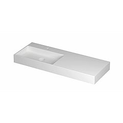INK United porseleinen wastafel links met 1 kraangat, porseleinen click-plug en verborgen overloop systeem 120 x 45 x 11 cm, mat wit