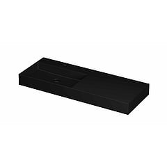 INK United porseleinen wastafel links met 1 kraangat, porseleinen click-plug en verborgen overloop systeem 120 x 45 x 11 cm, mat zwart