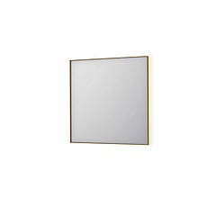 INK SP32 rechthoekige spiegel in stalen kader met dimbare indirect LED-verlichting, spiegelverwarming, color changing, en schakelaar 80 x 4 x 80 cm, geborsteld mat goud