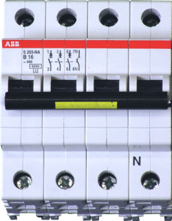 ABB installatieautomaat 3 SC 200, meeschakelende nul, 4 polen, 4 polen (totaal)