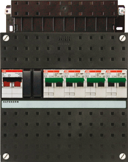 ABB Hafonorm HC installatiekast, 1 fase, 4 groepen, met 4 aardlekautomaten, met 2 polen hoofdschakelaar, (hxbxd) 220x220x90mm