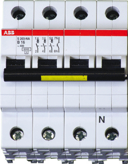ABB installatieautomaat 3 S 203, meeschakelende nul, 3 polen, 3 polen (totaal)