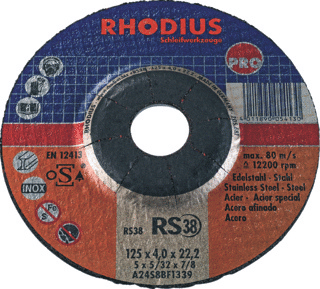 Rhodius slijpschijf RS38, afbramen, diam schijf 125mm, dikte 7mm