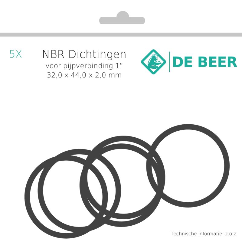 De Beer nbr ring 1 32x44x2,0 a 5 stuks dvgw-htb