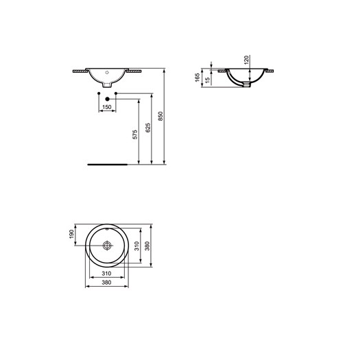 Productafbeelding van Ideal Standard Connect inbouwwastafel rond Ø38cm m. overloop z. kraangat Ideal plus wit