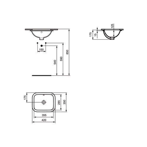Productafbeelding van Ideal Standard Connect onderbouwwastafel rechthoekig 42x35cm m. overloop z. kraangat wit