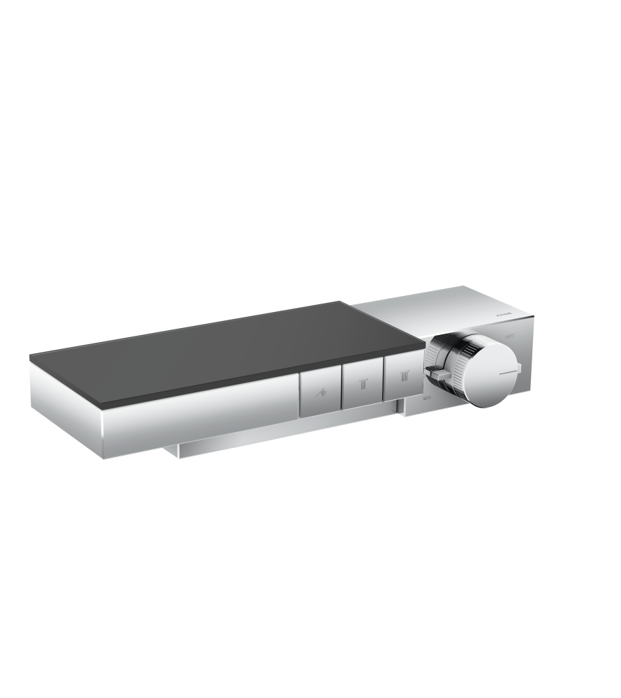 Productafbeelding van Axor Edge thermostatische douchekraan met 3 functies voorzien van tablet mat grijsglas 7,7 x 43,6 x 13,6 cm, chroom