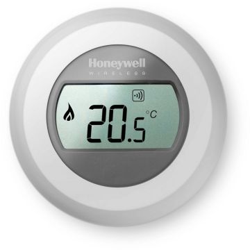 Honeywell Round Wireless kamerthermostaat Opentherm met batterij en draaiknop, wit